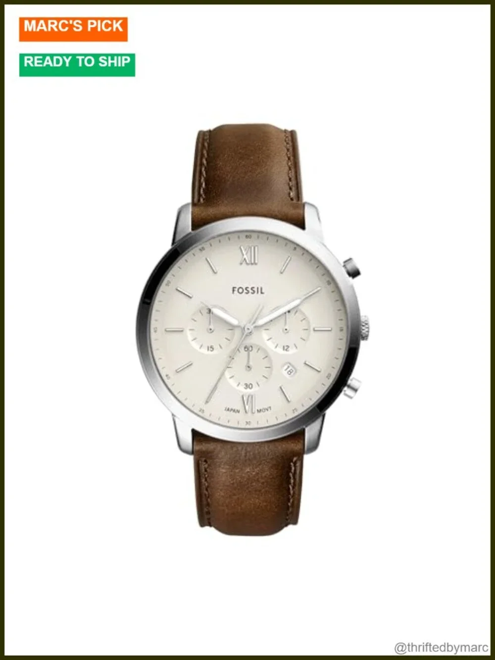 44mm Quartz Chronograph Brown Leather Band Watch
